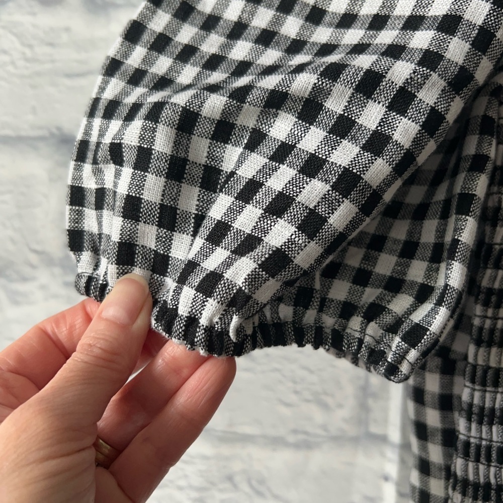 Reformation Monochrome Gingham Puff Sleeve Blouse - Picture 7 of 10